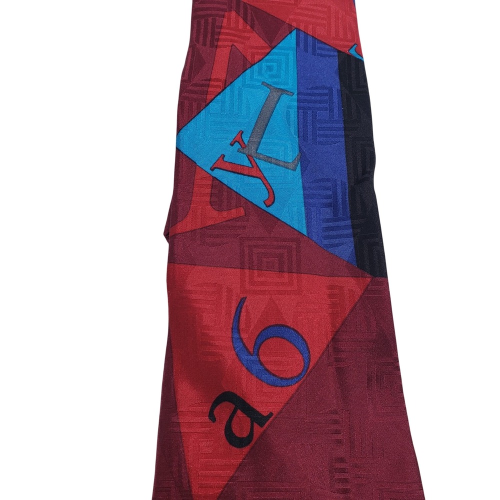 Bugatti Mens Geometric Abstract Italian Silk Tie OS Red Blue Multi - Picture 2 of 5